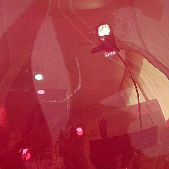 Cranberry Glass Rose Bowl Vase 6" vtg Victorian style etched floral flower globe - Picture 8 of 10